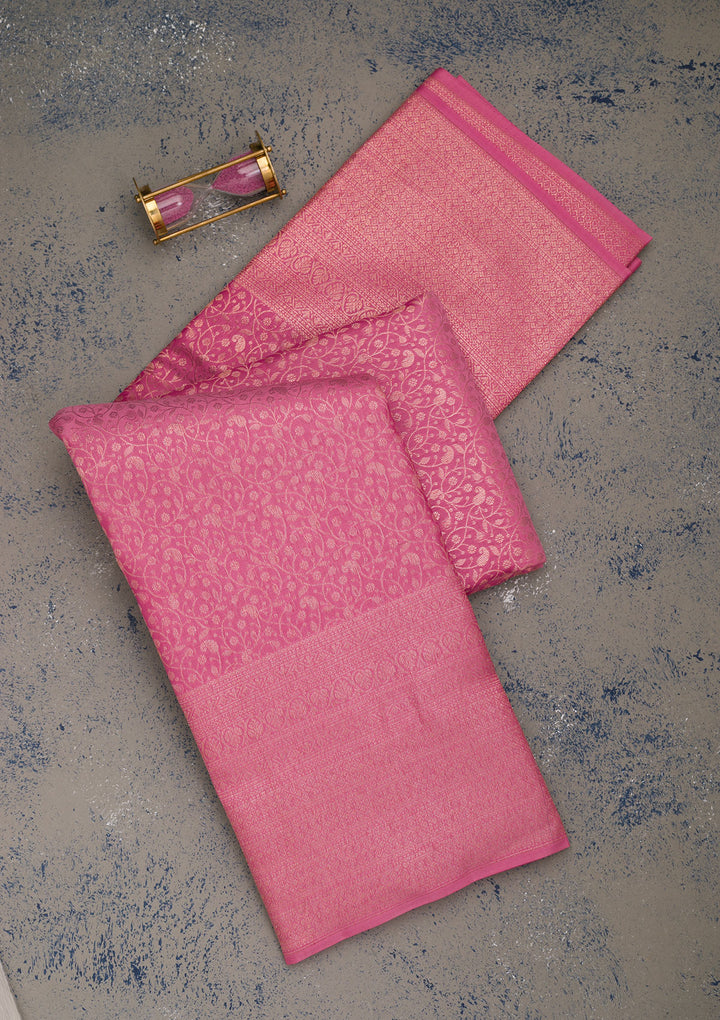 Onion Pink Zariwork Pure Silk Saree