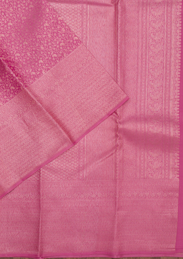 Onion Pink Zariwork Pure Silk Saree
