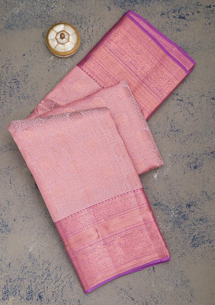 Onion Pink Zariwork Pure Silk Saree