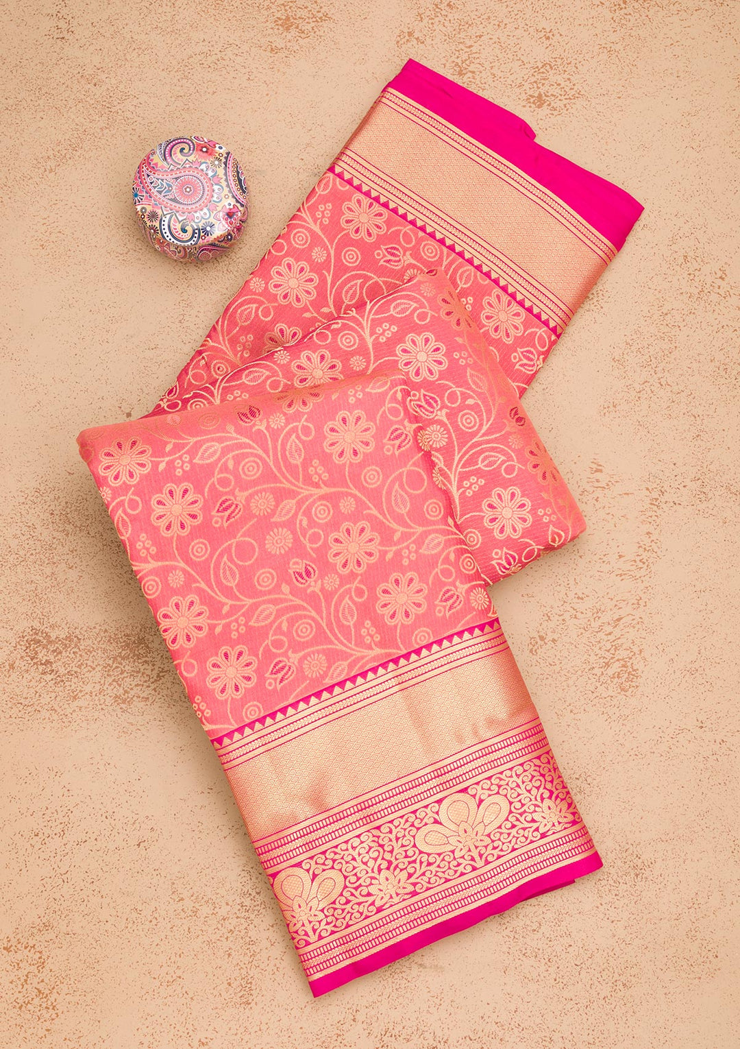 Onion Pink Zariwork Pure Silk Saree