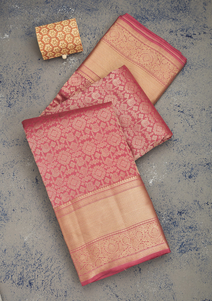 Onion Pink Zariwork Pure Silk Saree