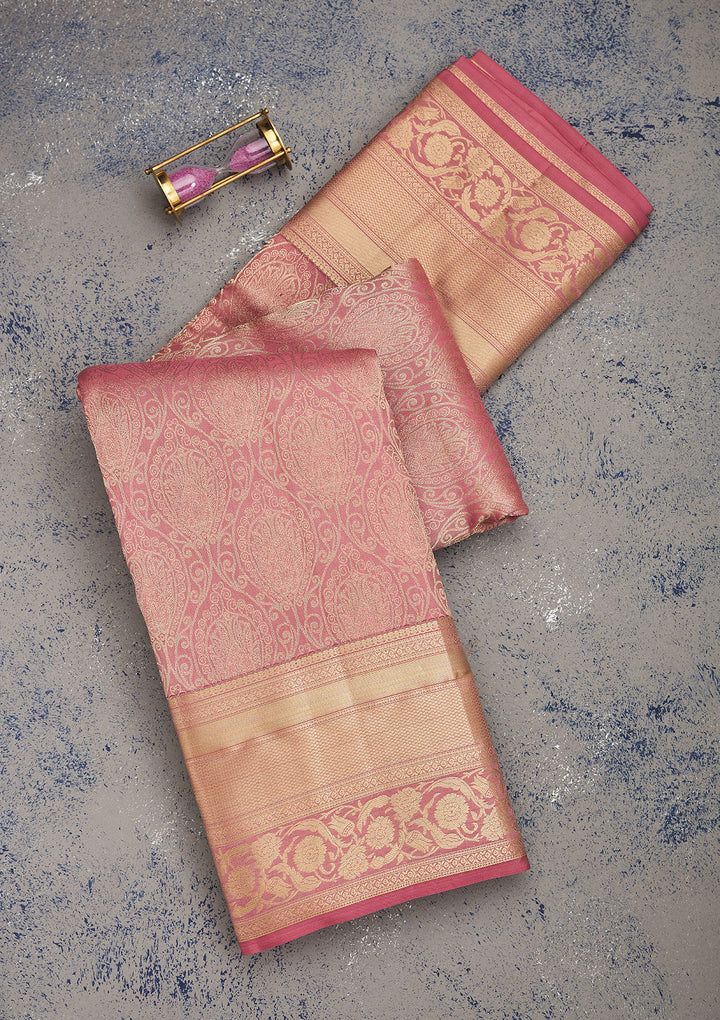 Onion Pink Zariwork Pure Silk Saree