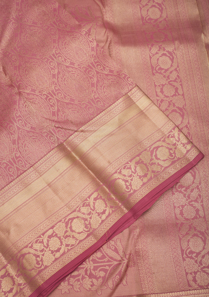 Onion Pink Zariwork Pure Silk Saree