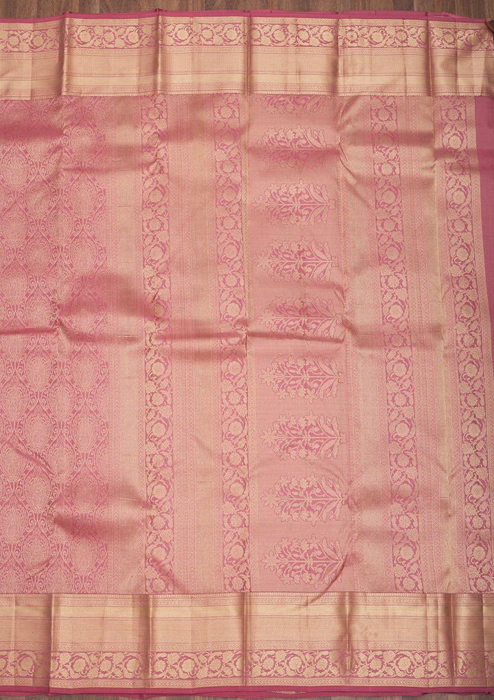 Onion Pink Zariwork Pure Silk Saree