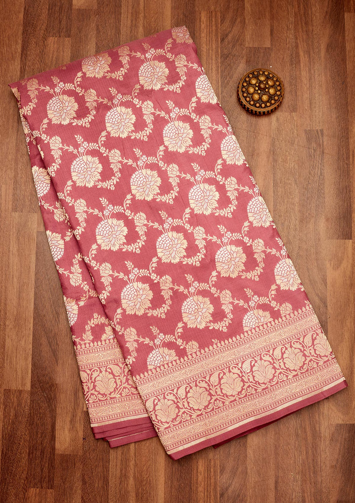 Onion Pink Zariwork Pure Silk Saree