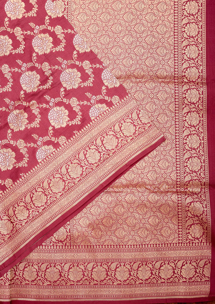 Onion Pink Zariwork Pure Silk Saree