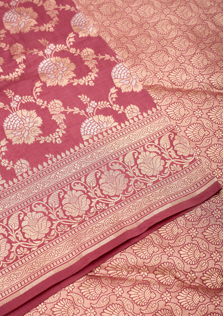 Onion Pink Zariwork Pure Silk Saree