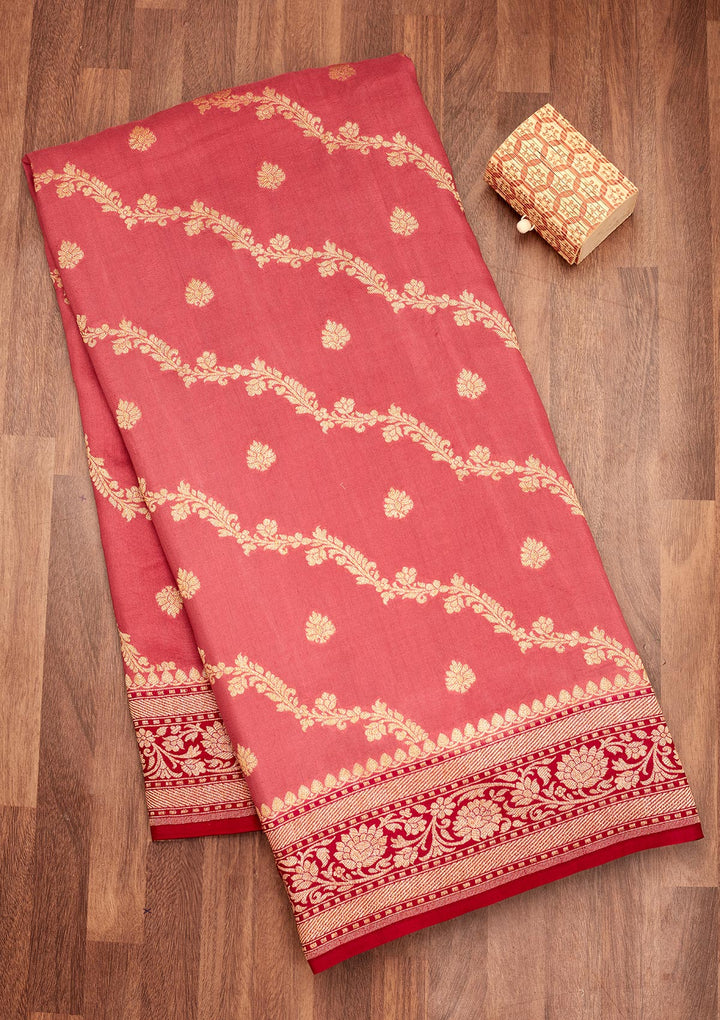 Onion Pink Zariwork Pure Silk Saree