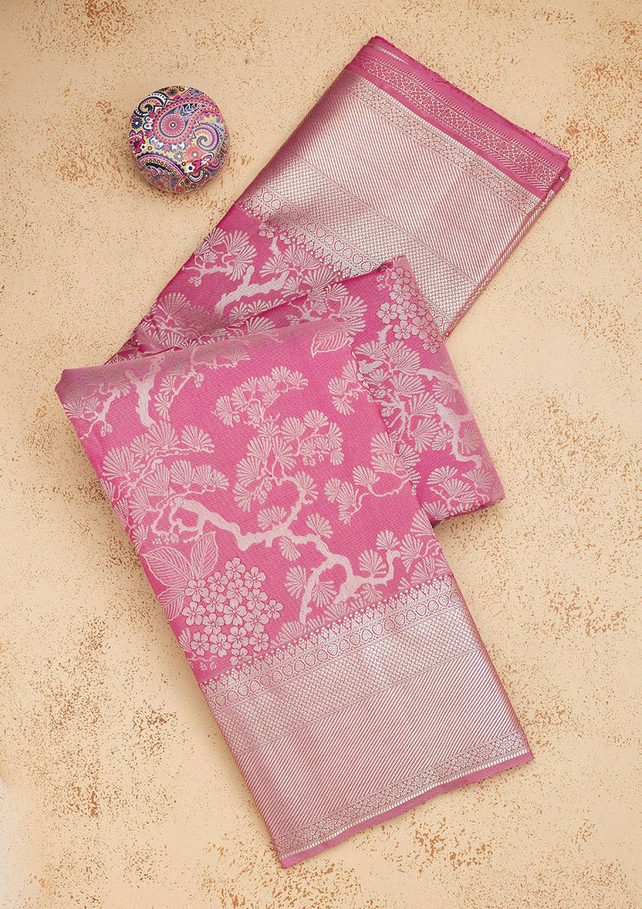 Onion Pink Zariwork Pure Silk Saree