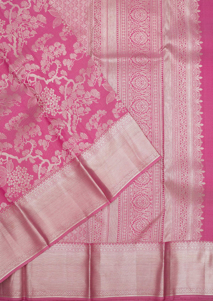 Onion Pink Zariwork Pure Silk Saree