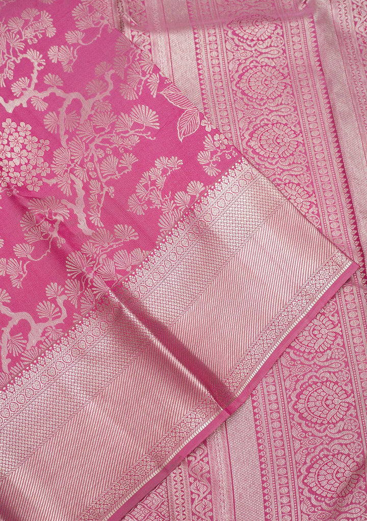 Onion Pink Zariwork Pure Silk Saree