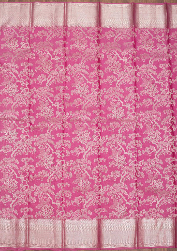 Onion Pink Zariwork Pure Silk Saree