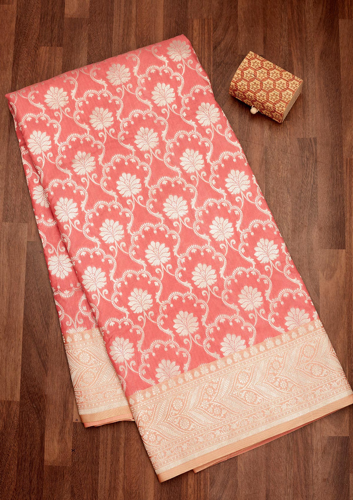 Onion Pink Zariwork Pure Silk Saree