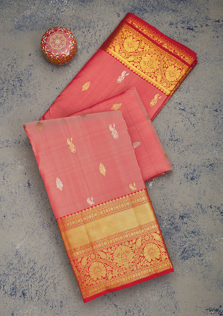 Onion Pink Zariwork Pure Silk Saree