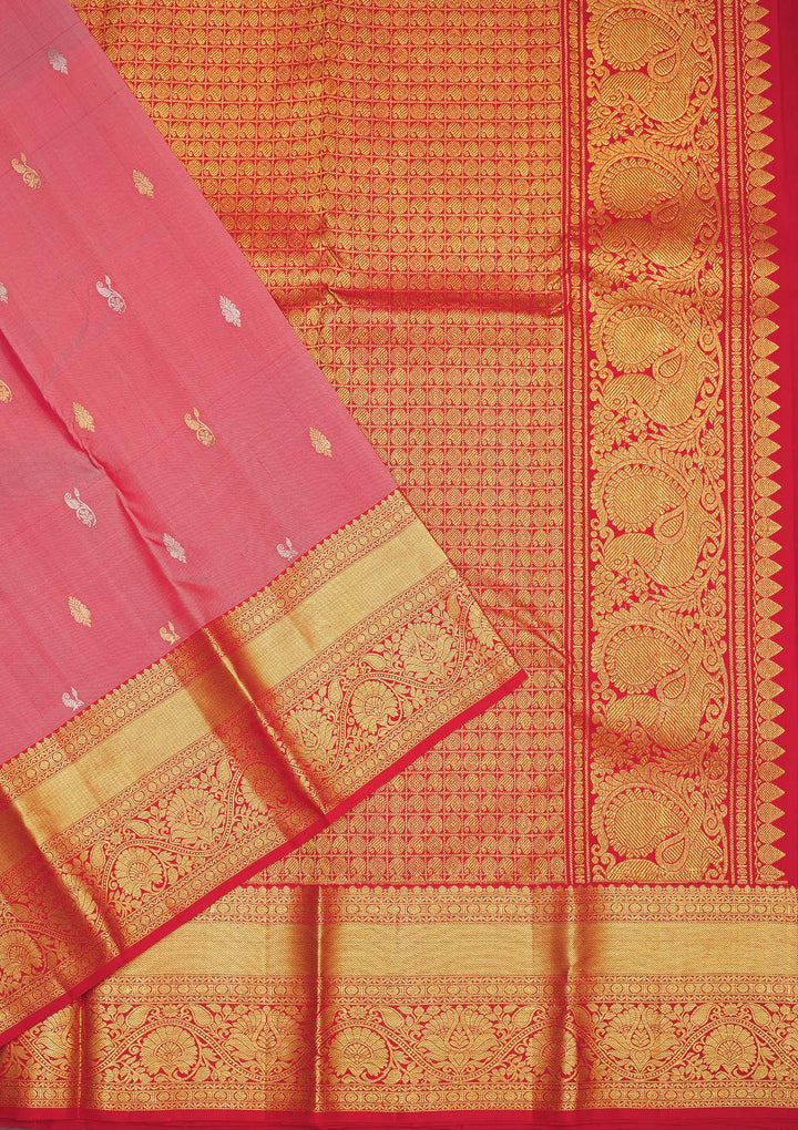 Onion Pink Zariwork Pure Silk Saree