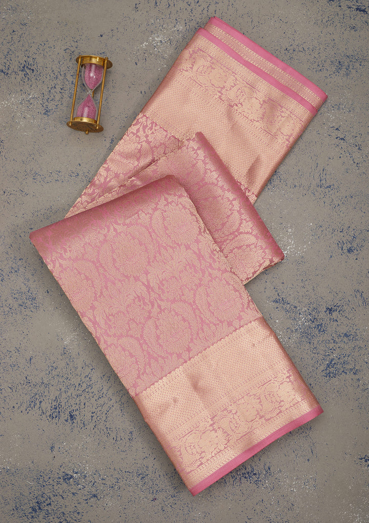 Onion Pink Zariwork Pure Silk Saree