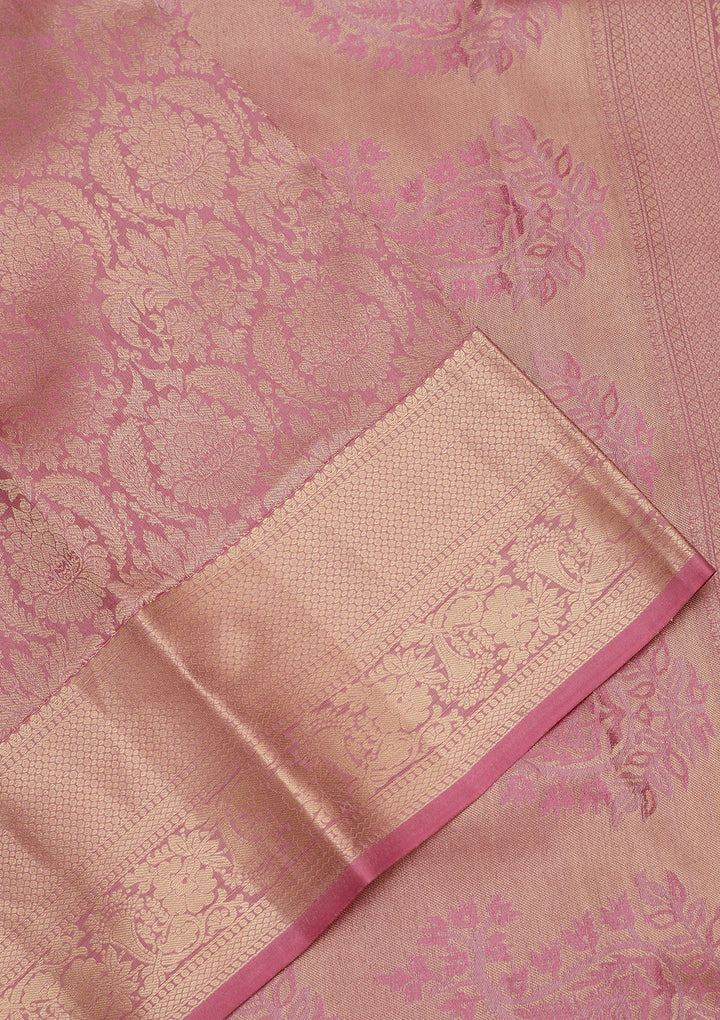 Onion Pink Zariwork Pure Silk Saree