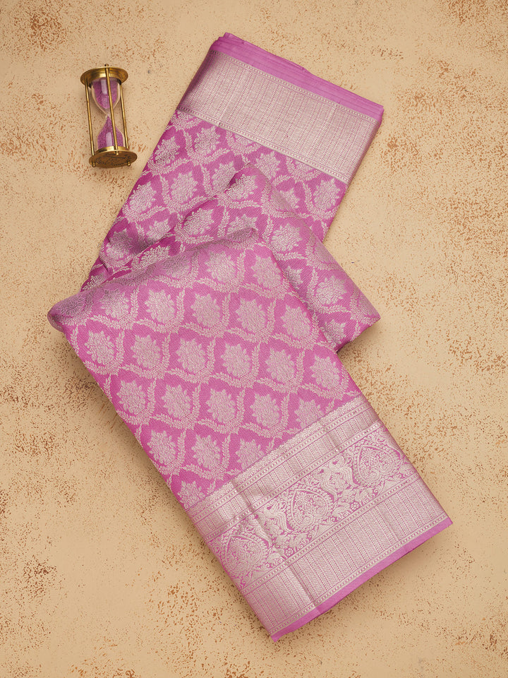 Onion Pink Zariwork Pure Silk Saree