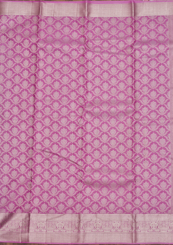 Onion Pink Zariwork Pure Silk Saree