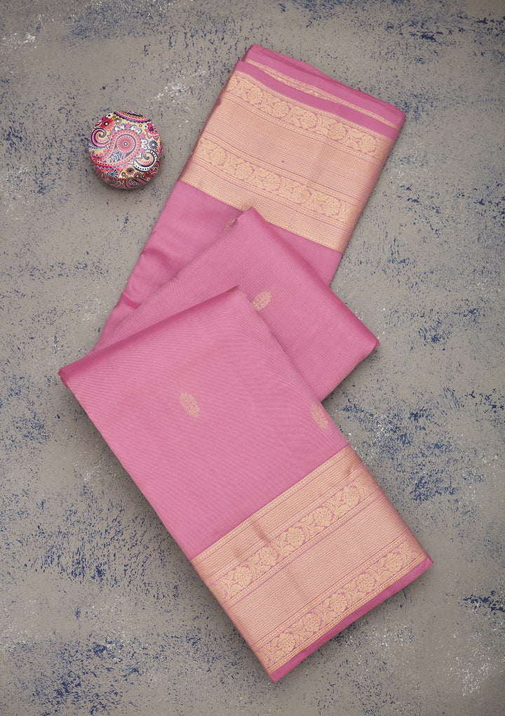 Onion Pink Zariwork Pure Silk Saree
