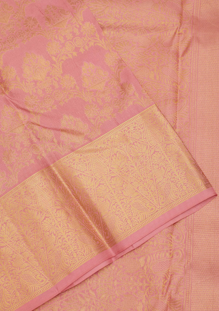 Onion Pink Zariwork Pure Silk Saree