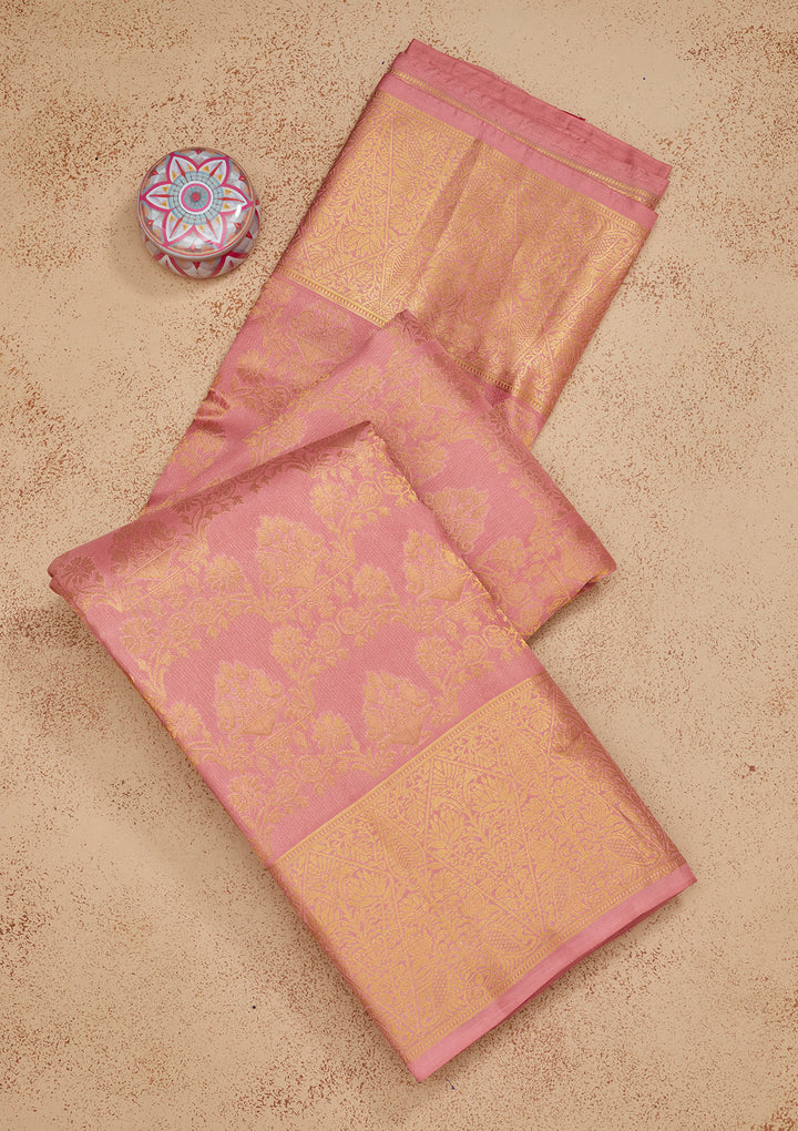 Onion Pink Zariwork Pure Silk Saree