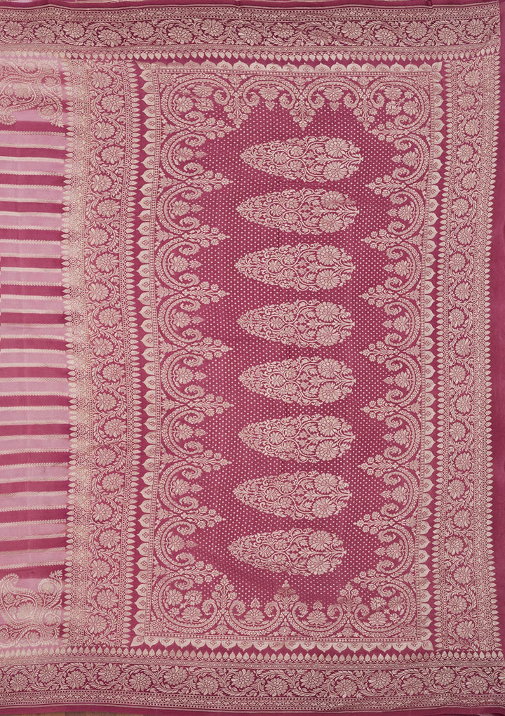 Onion Pink Zariwork Pure Silk Saree