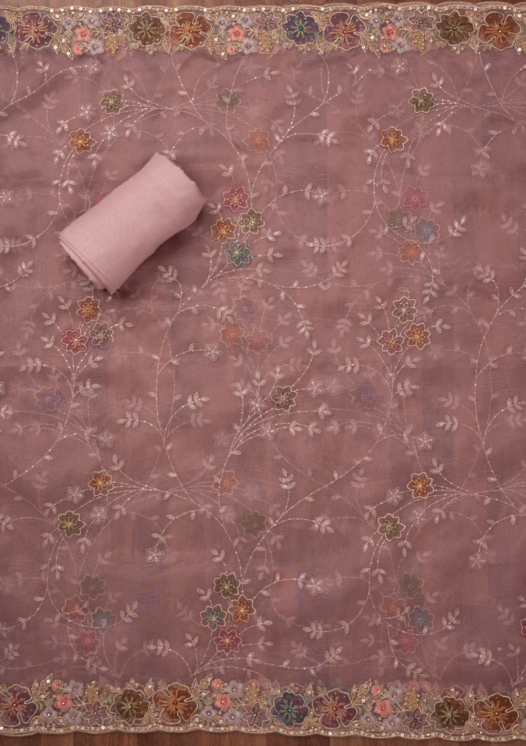 Onion Pink Zariwork Semi Crepe Unstitched Salwar Suit