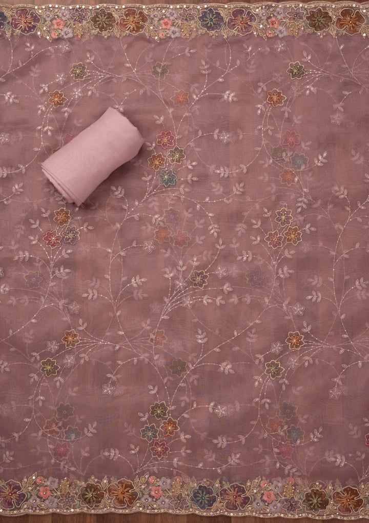 Onion Pink Zariwork Semi Crepe Unstitched Salwar Suit