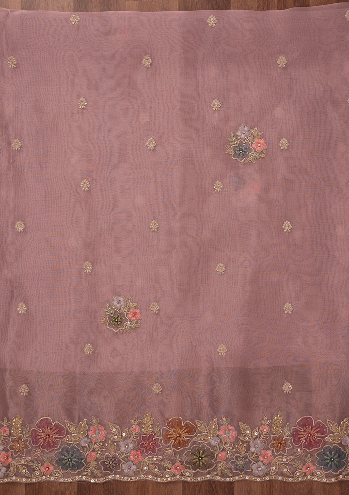 Onion Pink Zariwork Semi Crepe Unstitched Salwar Suit