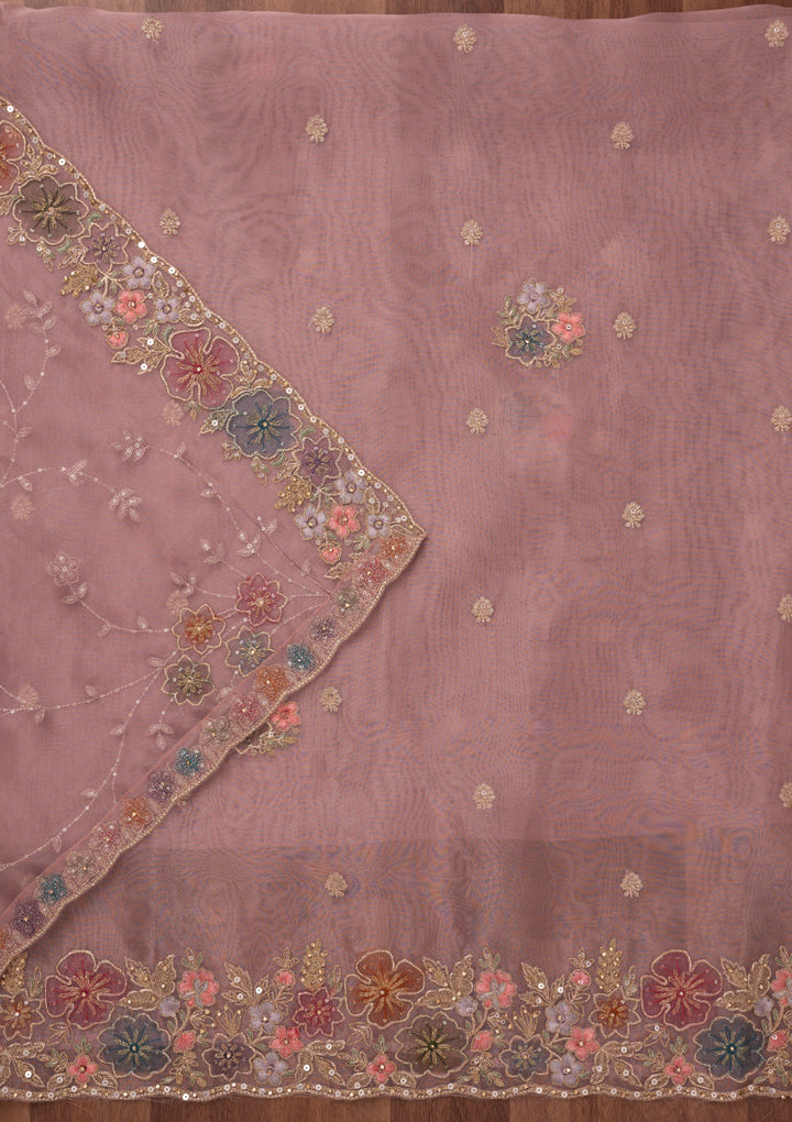 Onion Pink Zariwork Semi Crepe Unstitched Salwar Suit