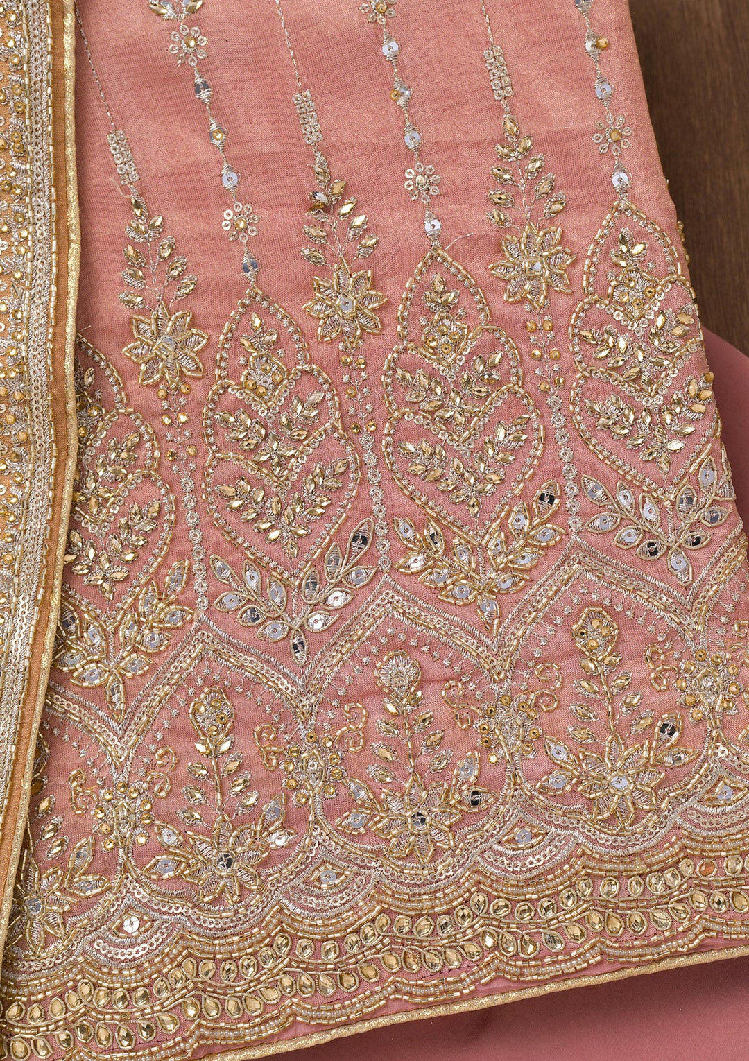 Onion Pink Zariwork Semi Crepe Unstitched Salwar Suit