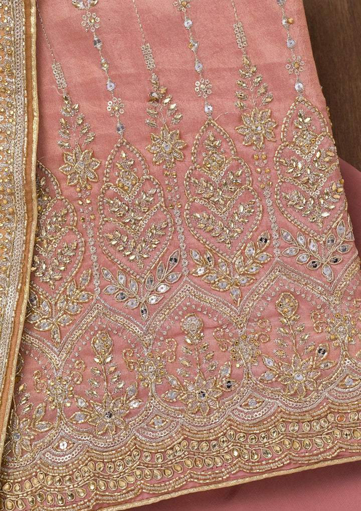 Onion Pink Zariwork Semi Crepe Unstitched Salwar Suit