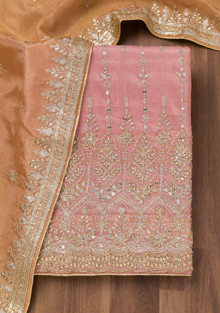 Onion Pink Zariwork Semi Crepe Unstitched Salwar Suit