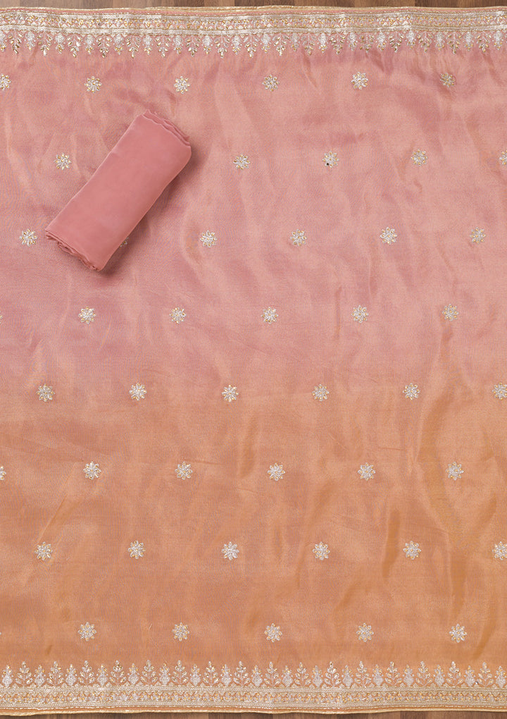 Onion Pink Zariwork Semi Crepe Unstitched Salwar Suit