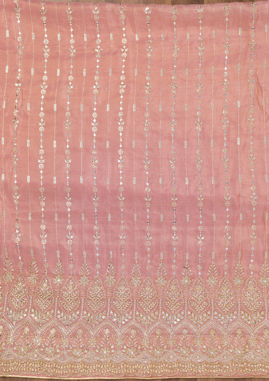 Onion Pink Zariwork Semi Crepe Unstitched Salwar Suit
