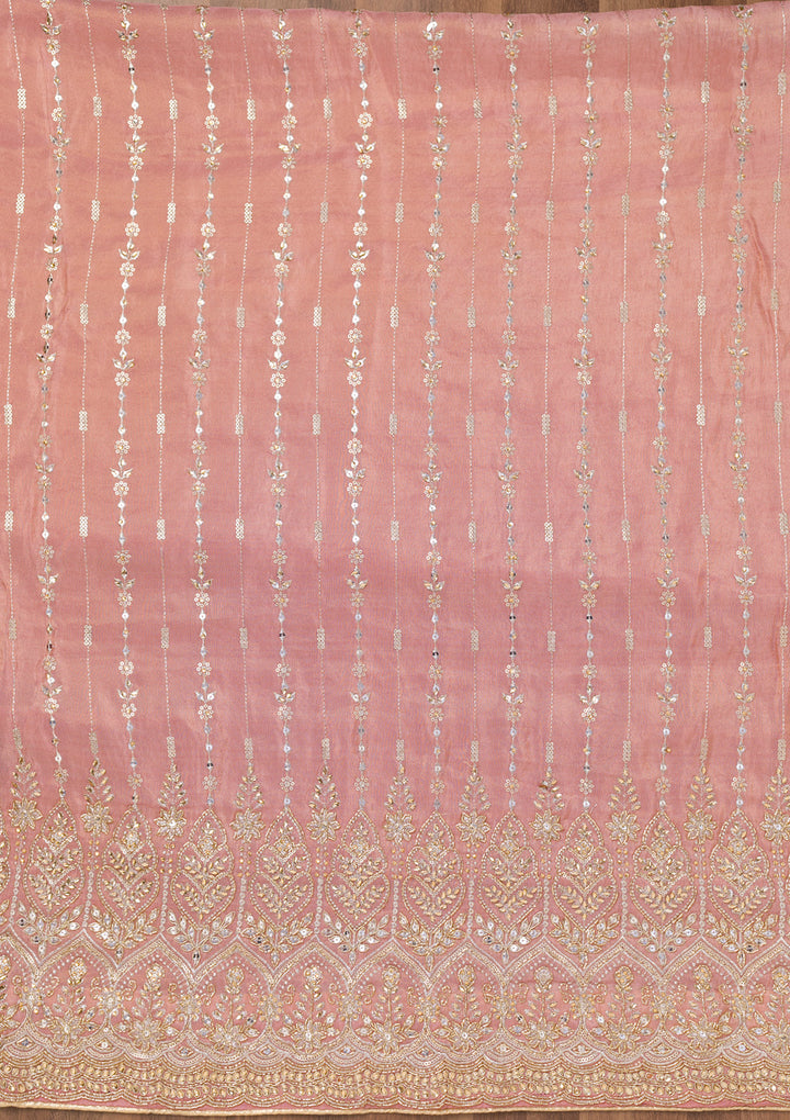 Onion Pink Zariwork Semi Crepe Unstitched Salwar Suit