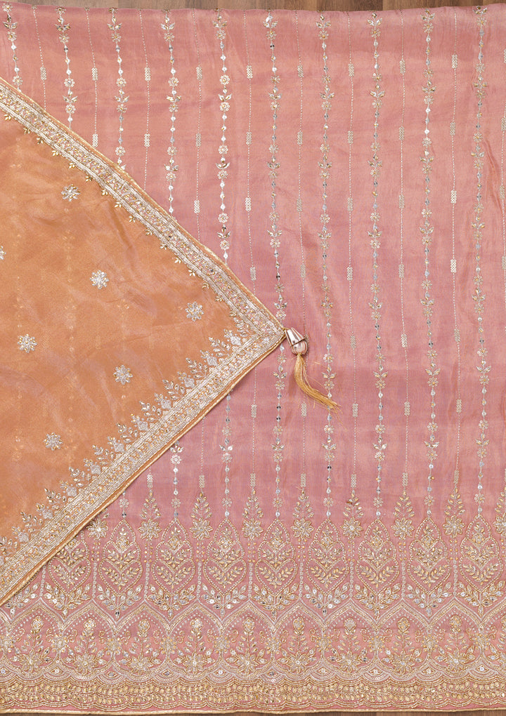 Onion Pink Zariwork Semi Crepe Unstitched Salwar Suit