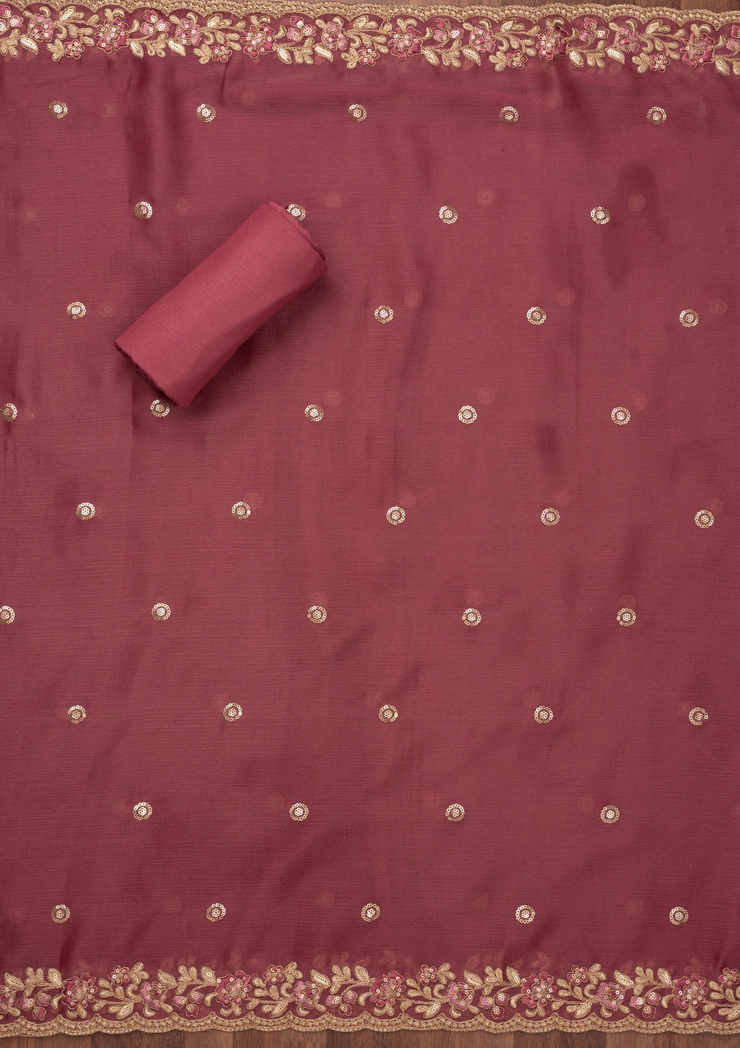 Onion Pink Zariwork Semi Crepe Unstitched Salwar Suit