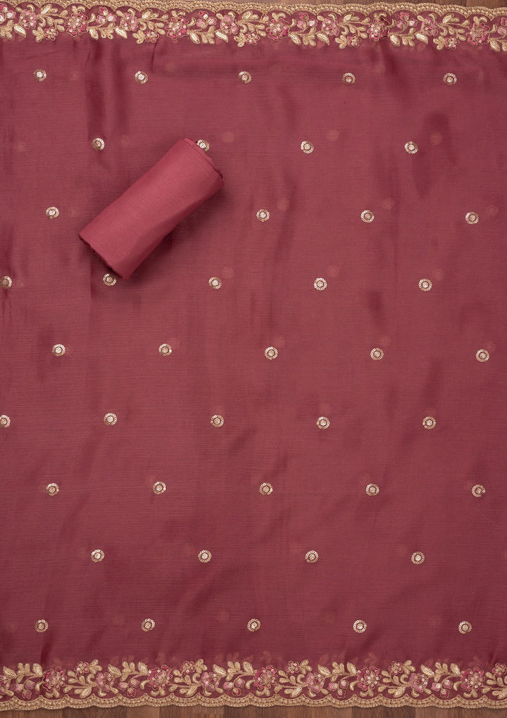 Onion Pink Zariwork Semi Crepe Unstitched Salwar Suit