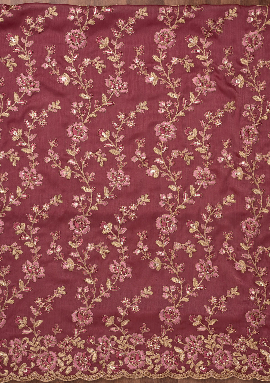 Onion Pink Zariwork Semi Crepe Unstitched Salwar Suit