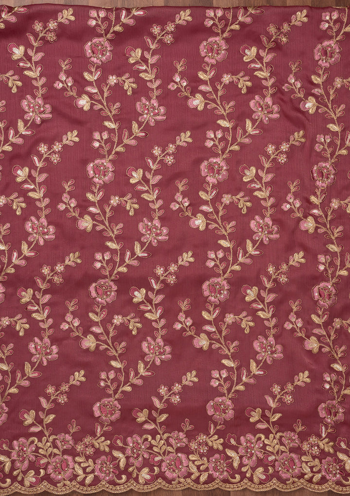 Onion Pink Zariwork Semi Crepe Unstitched Salwar Suit