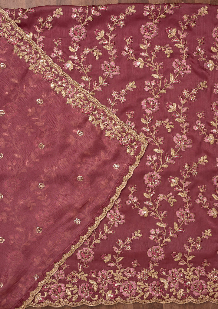 Onion Pink Zariwork Semi Crepe Unstitched Salwar Suit