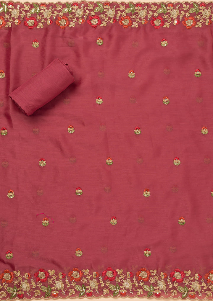 Onion Pink Zariwork Semi Crepe Unstitched Salwar Suit