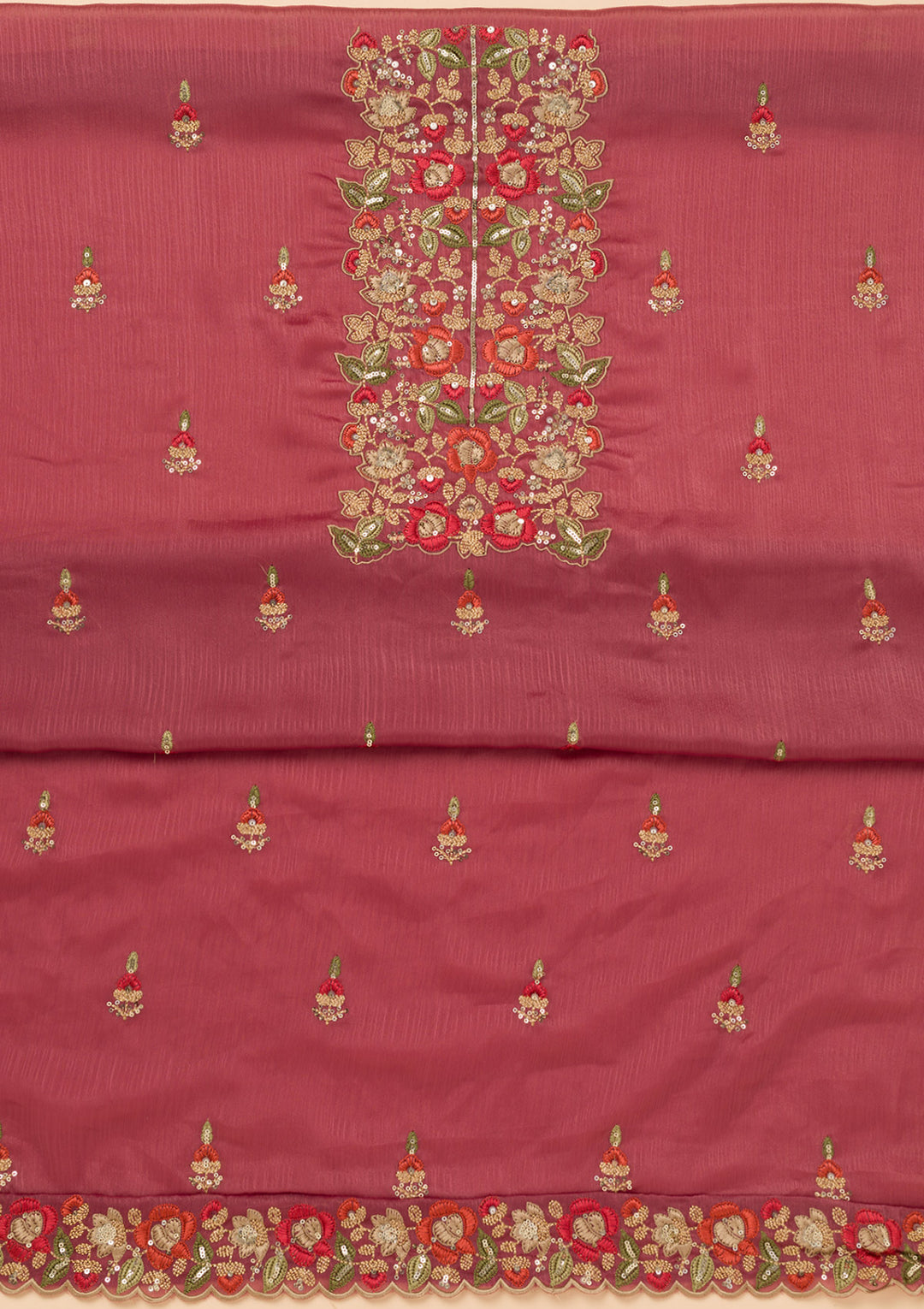 Onion Pink Zariwork Semi Crepe Unstitched Salwar Suit