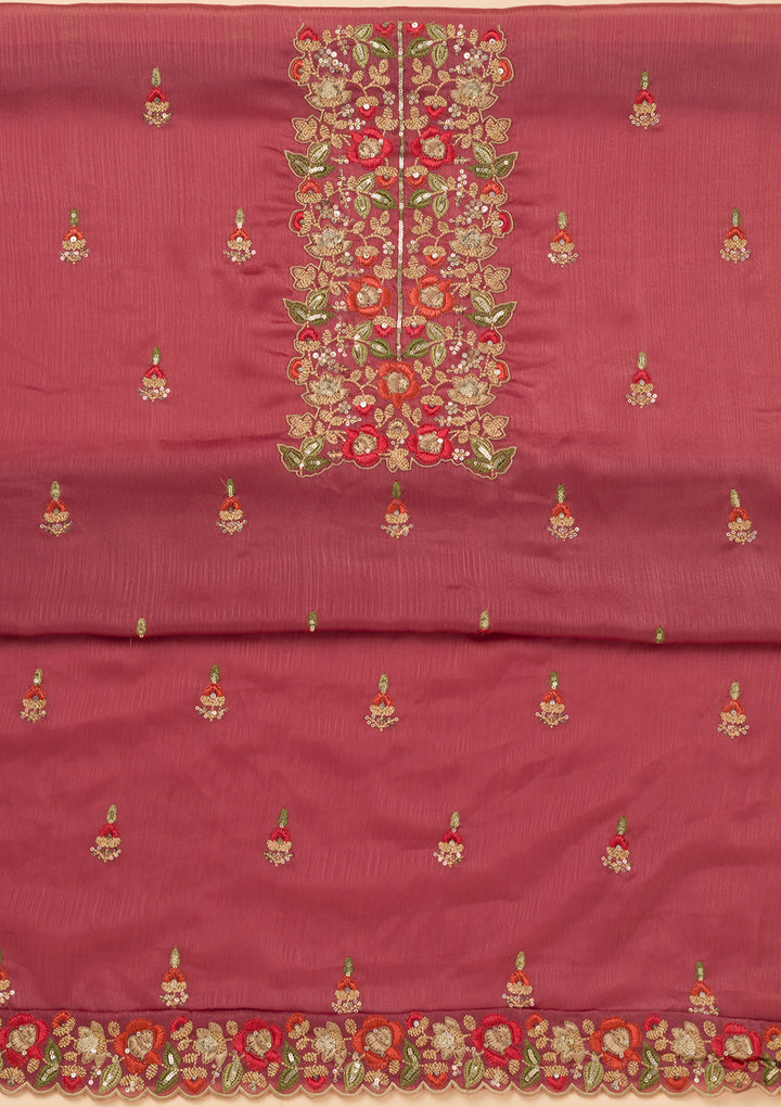 Onion Pink Zariwork Semi Crepe Unstitched Salwar Suit