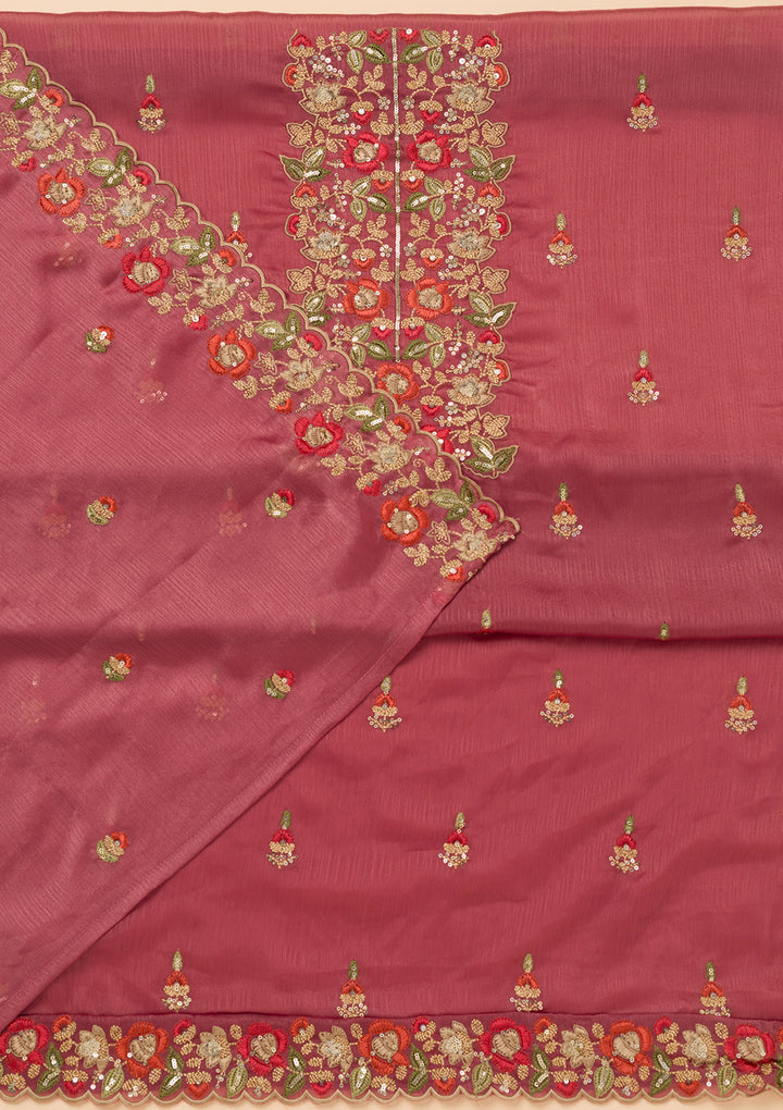 Onion Pink Zariwork Semi Crepe Unstitched Salwar Suit
