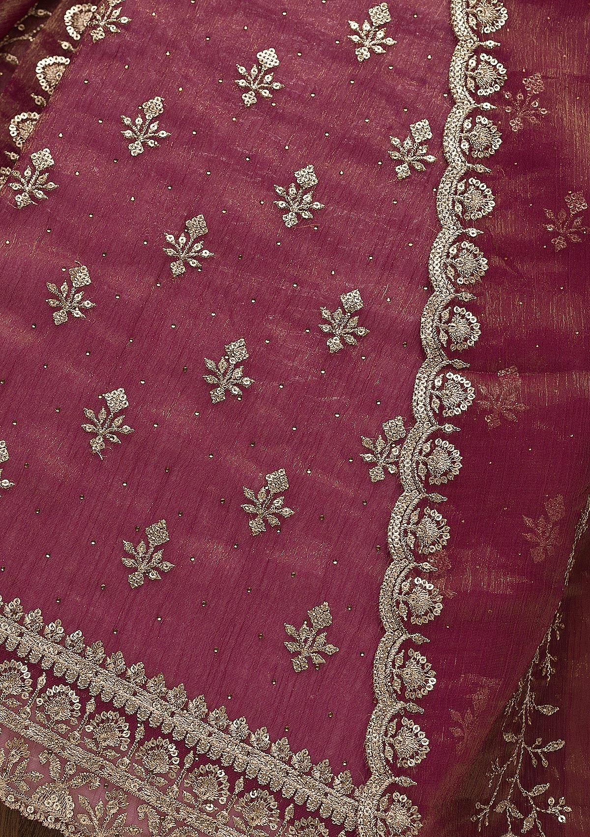 Onion Pink Zariwork Shimmer Georgette Unstitched Salwar Suit