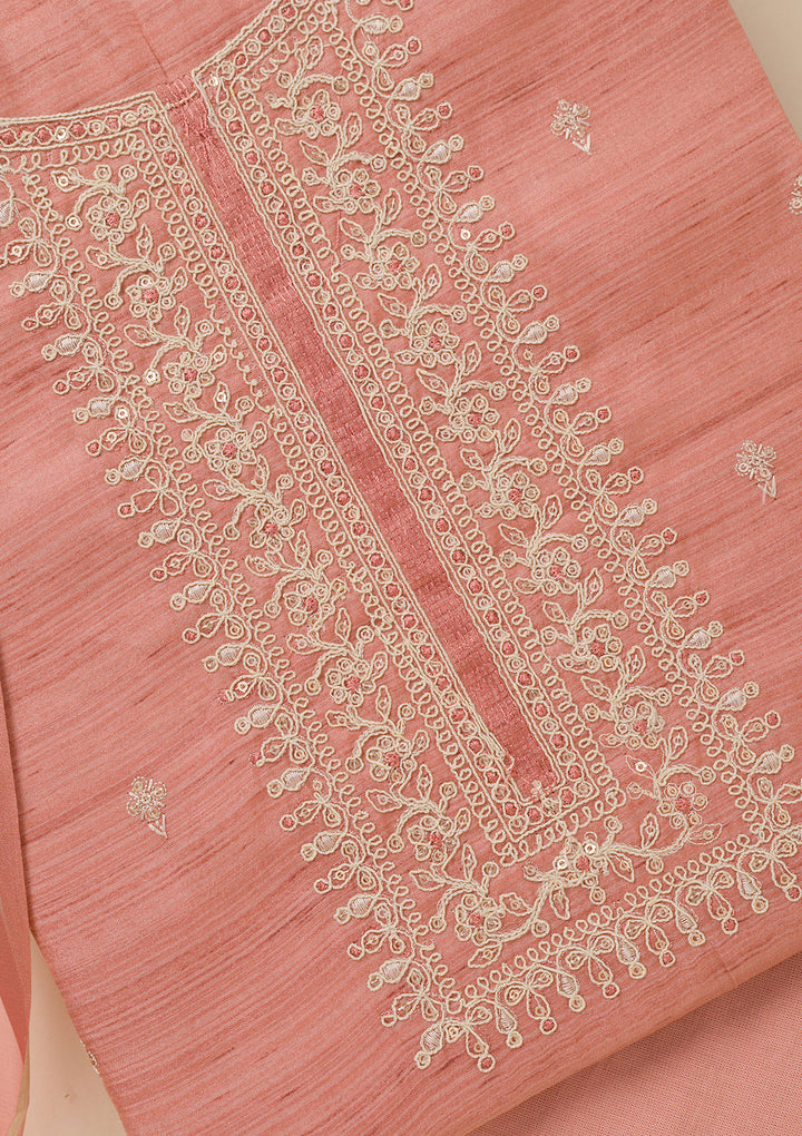 Peach Zariwork Soft Silk Unstitched Salwar Suit