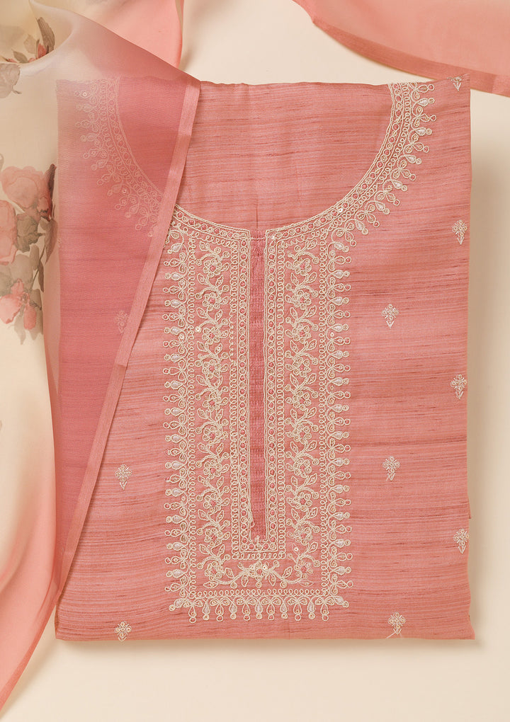 Peach Zariwork Soft Silk Unstitched Salwar Suit